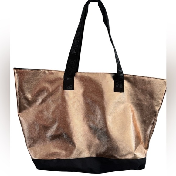 PINK Victoria's Secret - PINK - 21" × 12" X7" - Rose Gold Metallic TOTE BAG - Picture 3 of 6